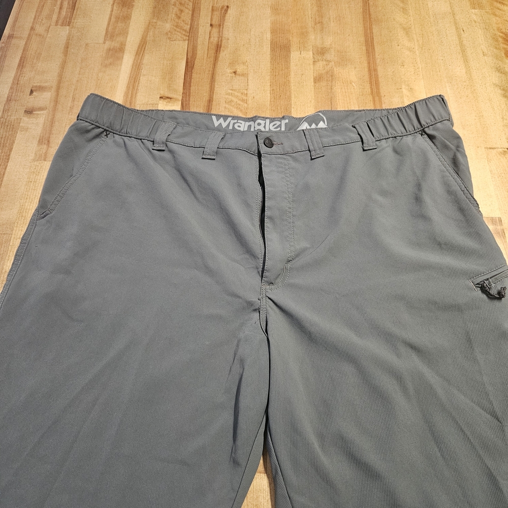 Wrangler branded men's outdoor or hiking shorts in a gray color.
